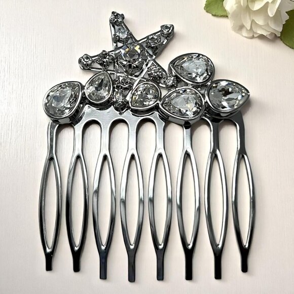 Swarovski Bailee Star Silver Tone Crystal Hair Comb Sparkling Wedding Formal - Picture 1 of 13
